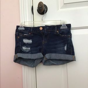Distressed jean shorts